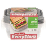 GoodCook Containers + Lids, Medium Squares - 4 Each 