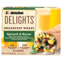 Jimmy Dean Breakfast Wraps, Spinach & Bacon - 4 Each