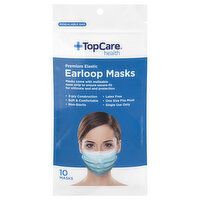 TopCare Earloop Masks, Premium Elastic, Blue - 10 Each 