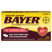Bayer Aspirin, Genuine, 325 mg, Coated Tablets - 100 Each