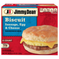 Jimmy Dean Sandwiches, Sausage, Egg & Cheese, Biscuit - 8 Each
