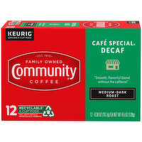 Community Coffee Coffee, Medium-Dark Roast, Cafe Special, Decaf, Single-Serve Cups - 12 Each 