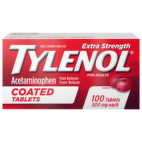 Tylenol Acetaminophen, Extra Strength, 500 mg, Coated Tablets, Adults - 100 Each 