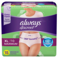 Always Underwear, Maximum, Lightly Scented, XL - 15 Each