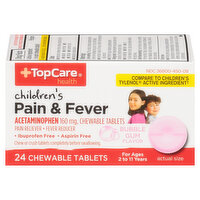 TopCare Pain & Fever, Children's, 160 mg, Chewable Tablets, Bubble Gum Flavor - 24 Each 