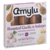 Amylu Chicken Sausages, Roasted Garlic & Asiago - 9 Ounce 