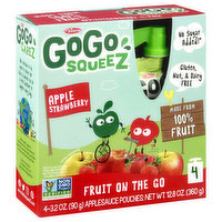 GoGo Squeez Apple Sauce, Fruit On The Go, Apple Strawberry, 4 Pack