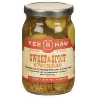 Yee-Haw Pickle Co. Pickles, Premium, Stackers, Sweet & Spicy - 16 Ounce 