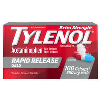 Tylenol Pain Reliever/Fever Reducer, Extra Strength, 500 mg, Rapid Release Gels, Gelcaps - 100 Each 