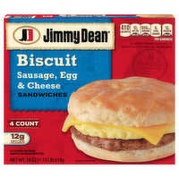 Jimmy Dean Sandwiches, Biscuit, Sausage, Egg & Cheese - 4 Each