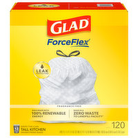 Glad Drawstring Bags, Tall Kitchen, Fragrance Free, 13 Gallon - 120 Each