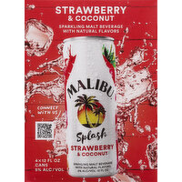 Malibu Malt Beverage, Sparkling, Strawberry & Coconut - 4 Each 