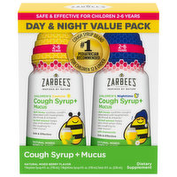 Zarbee's Cough Syrup + Mucus, Natural Mixed Berry Flavor, Day & Night Value Pack, 2-6 Years - 2 Each 