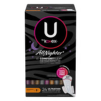 U by Kotex Pads, with Wings, Overnight, Ultrathin - 24 Each 