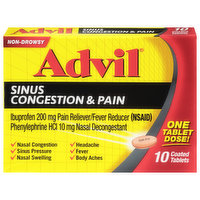 Advil Sinus Congestion & Pain, Non-Drowsy, Coated Tablets - 10 Each