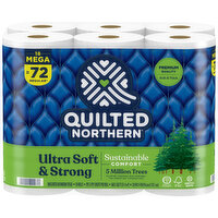 Quilted Northern Bathroom Tissue, Unscented, Mega Rolls, 2-Ply - 18 Each 