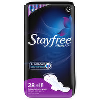Stayfree Pads, Ultra Thin, Overnight with Wings - 28 Each