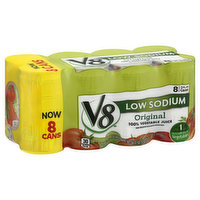 V8 100% Vegetable Juice, Low Sodium, Original - 8 Each
