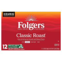 Folgers Coffee, Medium, Classic Roast, K-Cup Pods - 12 Each 