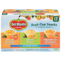 Del Monte Fruit Cup Snacks, No Sugar Added, Diced Peaches/Diced Pears/Mandarin Oranges, Family Pack