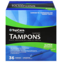 TopCare Tampons, Plastic Applicator, Super Absorbency, Unscented - 36 Each 