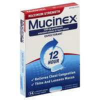 Mucinex Expectorant, 12 Hour, Maximum Strength, 1200 mg, Extended-Release Bi-Layer Tablets - 14 Each