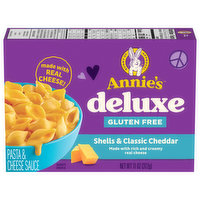 Annie's Rice Pasta & Cheese Sauce, Gluten Free, Shells & Classic Cheddar, Deluxe, Rich & Creamy - 11 Ounce 