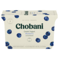 Chobani Yogurt, Greek, Non-Fat, Blueberry, On The Bottom, Value 4 Pack