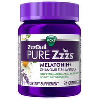 Vicks Melatonin + Chamomile & Lavender, Wildberry Vanilla Flavored, Gummies - 24 Each 