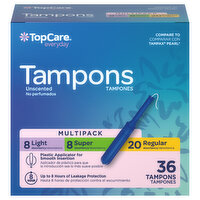 TopCare Tampons, Plastic, Light/Super/Regular Absorbency, Unscented, Multipack - 36 Each 