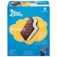 Blue Bunny Frozen Dairy Dessert, Simple Vanilla, Sandwiches - 9 Each 