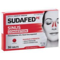 Sudafed Sinus Congestion, Non-Drowsy, Maximum Strength, 10 mg, Tablets - 36 Each 