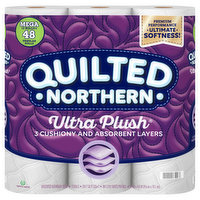 Quilted Northern Bathroom Tissue, Unscented, Mega Rolls, 3-Ply - 12 Each 