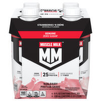 Muscle Milk Protein Shake, Zero Sugar, Genuine, Strawberries 'N Creme - 4 Each 