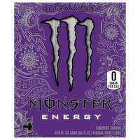 Monster Energy Drink, Zero Sugar, Ultra Violet, 4 Pack