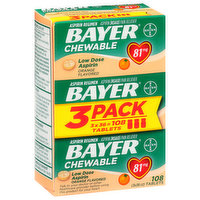 Bayer Aspirin, Low Dose, Chewable, 81 mg, Orange Flavored, Tablets, 3 Pack - 3 Each