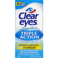 Clear Eyes Eye Drops, Lubricant/Redness Reliever, Triple Action - 0.5 Ounce 