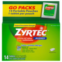 Zyrtec Allergy, Original Prescription Strength, Tablets, Go Packs - 14 Each