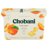 Chobani Yogurt, Non-Fat, Greek, Peach, On the Bottom, Value 4 Pack