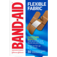 Band Aid Bandages, Adhesive, Flexible Fabric, Assorted Sizes - 30 Each 