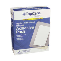 Topcare Antibacterial First Aid Antiseptic All One Size Adhesive Pads, Sheer - 10 Each 