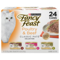 Fancy Feast Cat Food, Gourmet, Poultry & Beef, Classic Pate Collection - 24 Each 