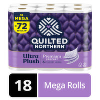 Quilted Northern Bathroom Tissue, Unscented, Mega Roll, 3-Ply - 18 Each 