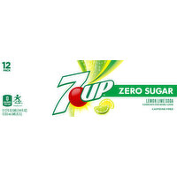 7-UP Soda, Zero Sugar, Caffeine Free, Lemon Lime Flavored, 12 Pack