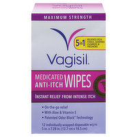 Vagisil Wipes, Medicated, Maximum Strength, Anti-Itch - 12 Each 