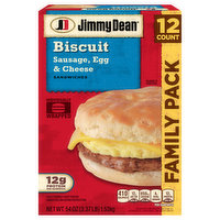 Jimmy Dean Sandwiches, Sausage, Egg & Cheese, Biscuit, Family Pack - 12 Each 