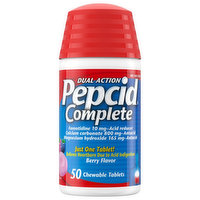 Pepcid Antacid + Acid Reducer, Dual Action, Chewable Tablets, Berry Flavor - 50 Each 
