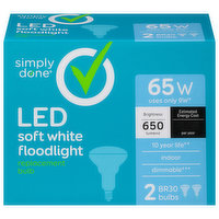 Simply Done Light Bulb, LED, Floodlight, Soft White, 65 Watts - 2 Each 