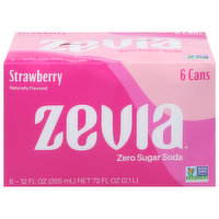 Zevia Soda, Zero Sugar, Strawberry, 6 Can