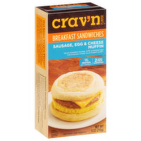 Crav'n Flavor Breakfast Sandwiches, Sausage, Egg & Cheese Muffin, 2 Pack - 2 Each 